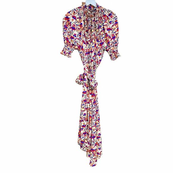 Paco Rabanne Belted Smocked Floral Midi Dress - Picture 9 of 15